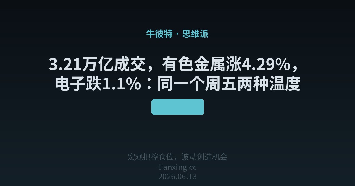 3.21万亿成交，有色金属涨4.29%，电子跌1.1%：同一个周五两种温度
