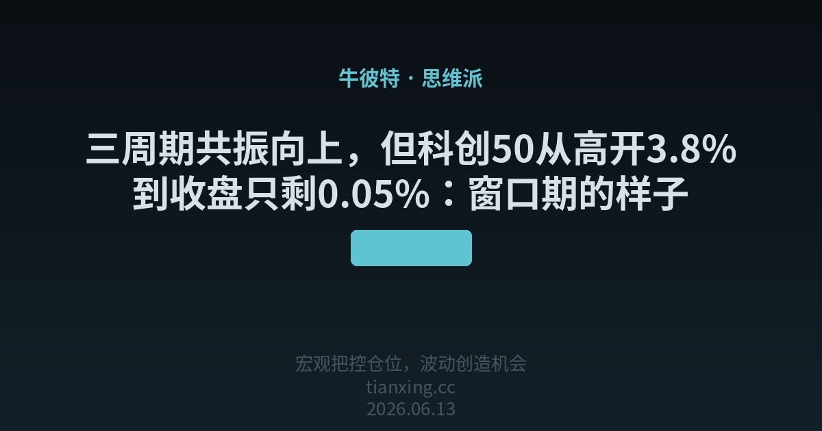 三周期共振向上,但科创50从高开3.8%到收盘只剩0.05%:窗口期的样子