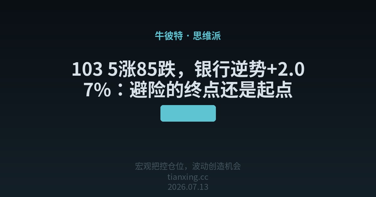 103 5涨85跌，银行逆势+2.07%：避险的终点还是起点