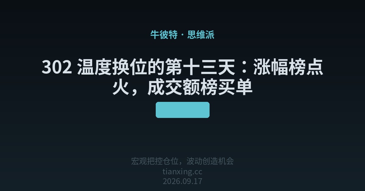 302 温度换位的第十三天：涨幅榜点火，成交额榜买单
